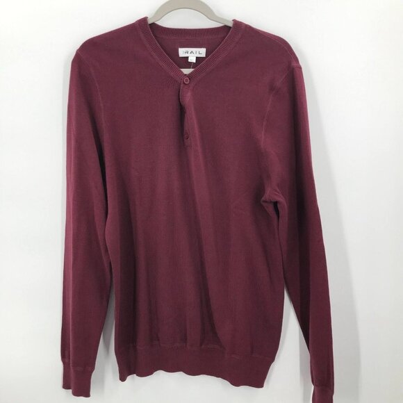 The Rail Sweater Mens Size Large‎ Maroon Henley Ribbed Long Sleeve - Picture 1 of 11